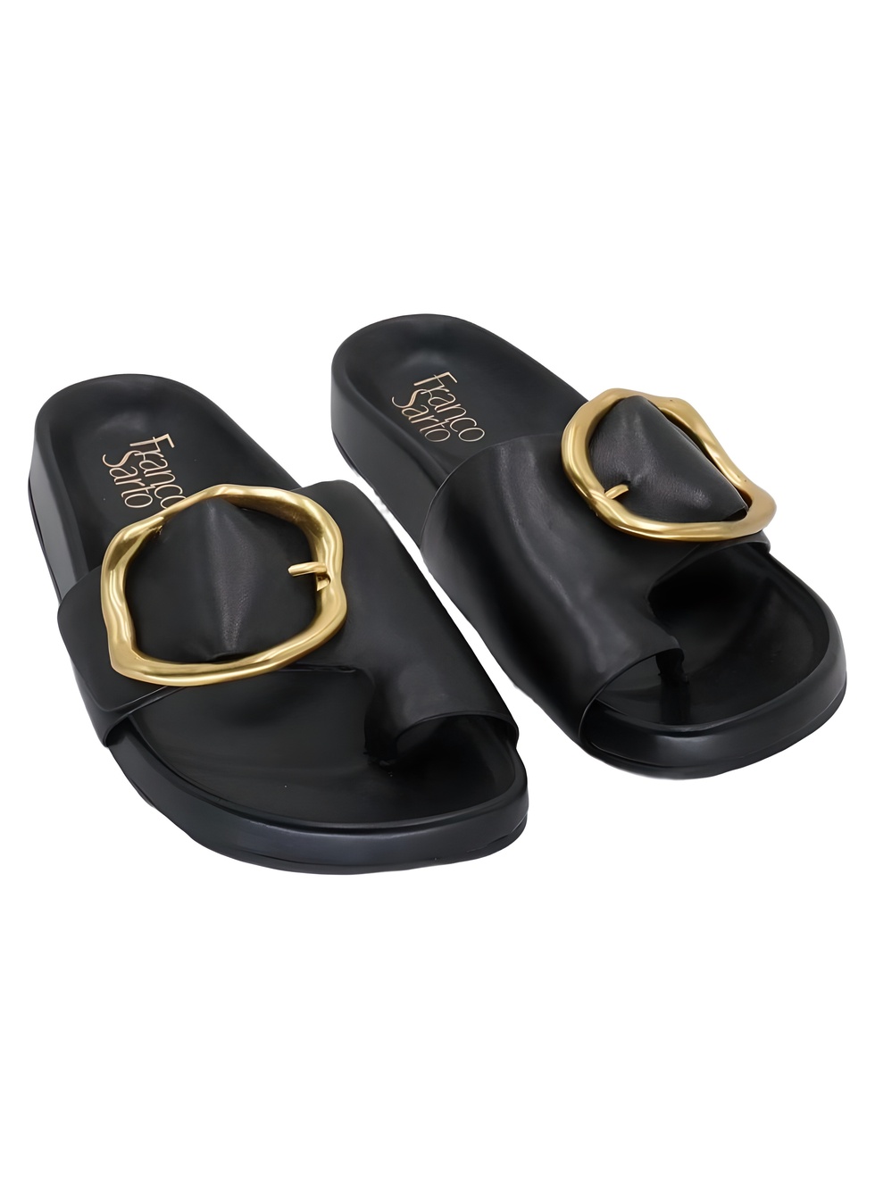 Franco Sarto Brianka Black Leather Buckle Toe Loop Slide Sandals Size 7.5M